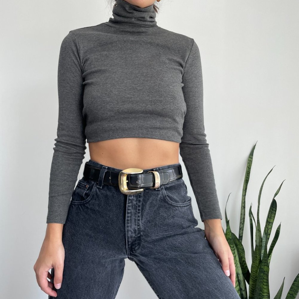 Vintage Ralph Lauren gray cotton long sleeve turtleneck top - Picture 3 of 9